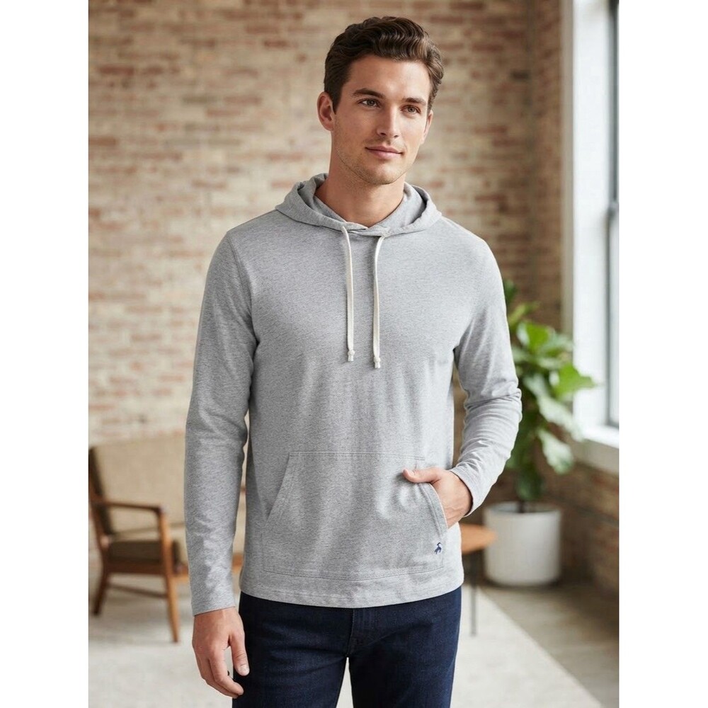 Brooks Brothers Men's L Gray Long Sleeve Lightweight Hoodie Pullover Sweatshirt
